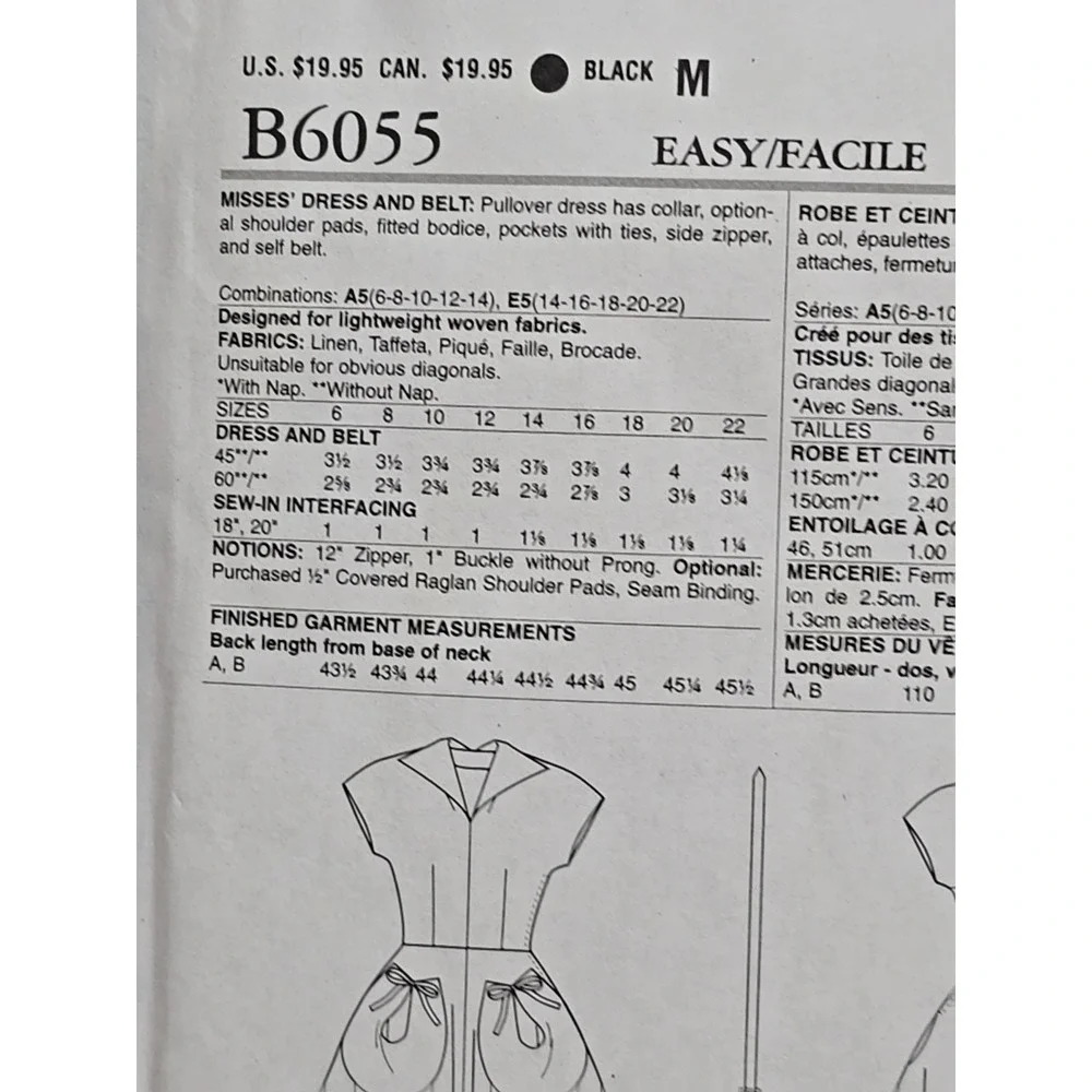 Butterick B6055 Retro 1950 Flared Dress Tie Pockets Sewing Pattern sz 14-22 Belt